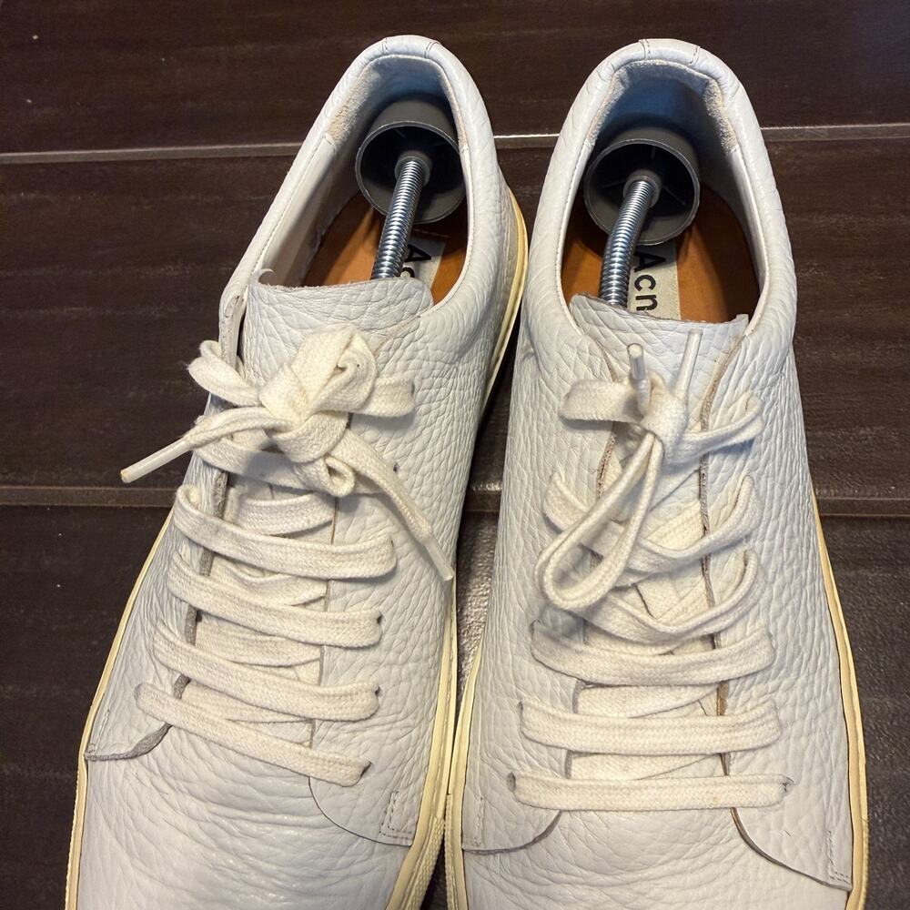Acne Studios Adrian Grain Leather Sneakers Mens Size 9 (42) White Low Top - Picture 3 of 7